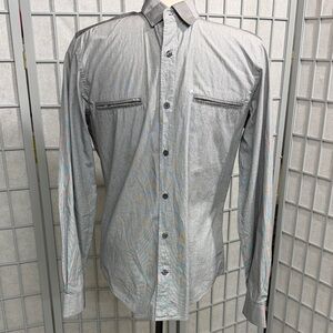 Tristan Men's Gray Pinstripe Button-Front Dress Shirt, Small